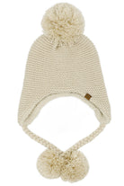 Beige C.C Knitted Trapper with Yarn Pom Beanie