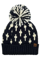 Black C.C Cross Pattern All Over Yarn Big Pom Beanie