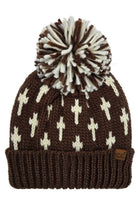 Brown C.C Cross Pattern All Over Yarn Big Pom Beanie