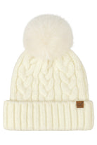 Ivory C.C Heather Cable with Satin Lining Pom Beanie