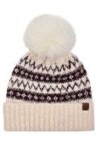 Burgundy C.C Fair Isle with Solid Faux Fur Pom Beanie