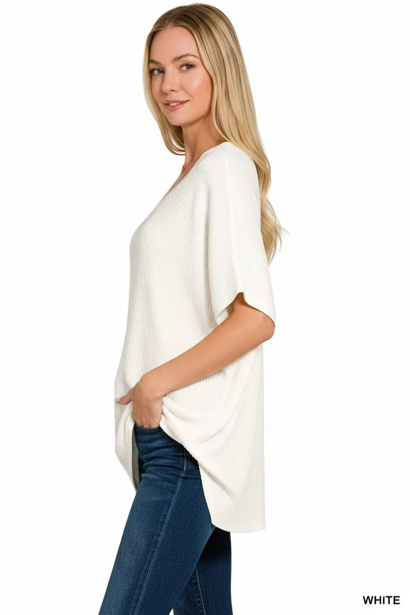 Zenana Raised Rib V-Neck Batwing Top – Charming Charlie
