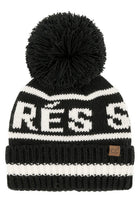 Black C.C APRES SKI Lettering Yarn Pom Beanie