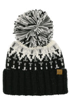 Black C.C Geometric Pattern Multi Color Yarn Pom Beanie