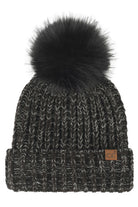 Black C.C Two Tone Heather Faux Fur Pom Cuff Beanie