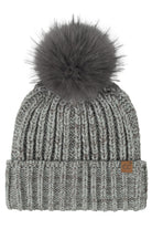 Mint C.C Two Tone Heather Faux Fur Pom Cuff Beanie