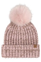 Rose C.C Two Tone Heather Faux Fur Pom Cuff Beanie