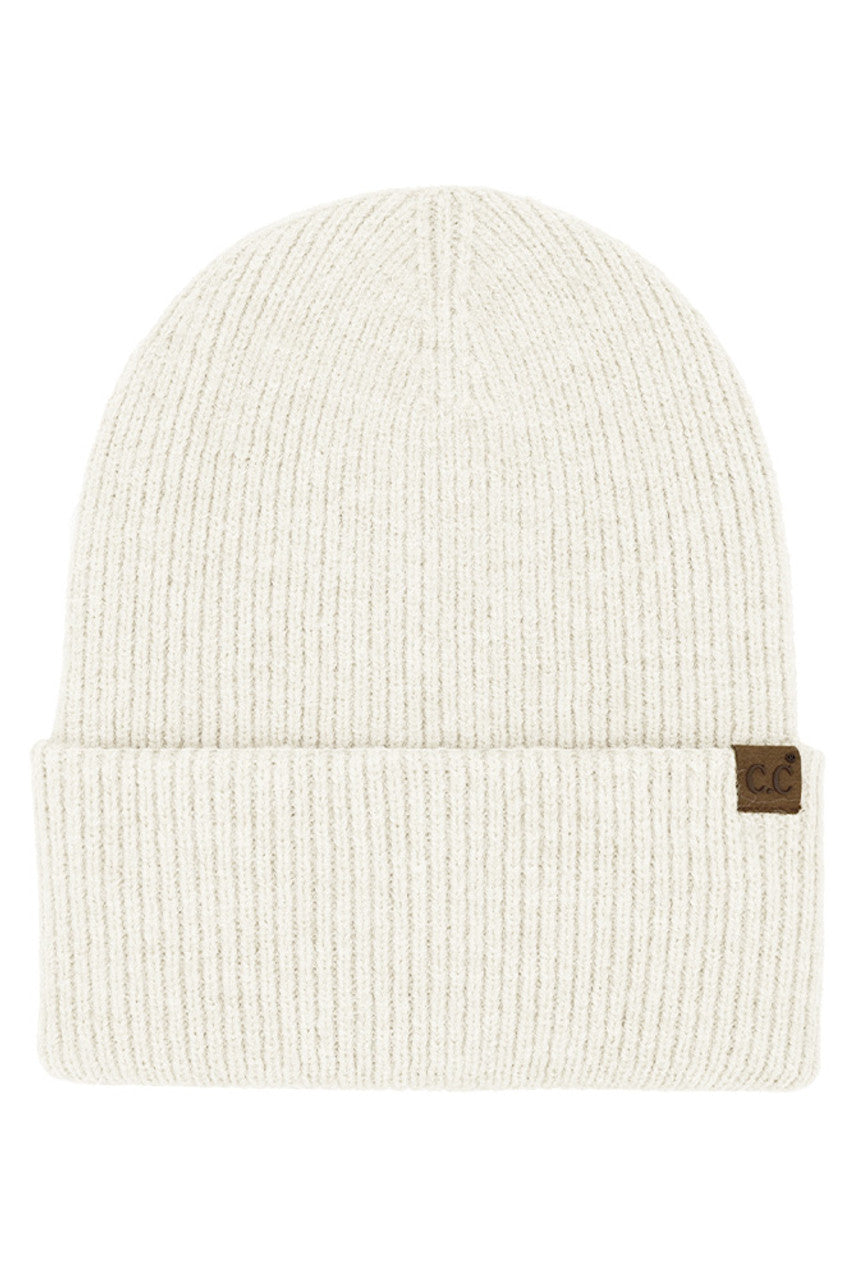 Ivory C.C Solid Long Folded Cuff Beanie