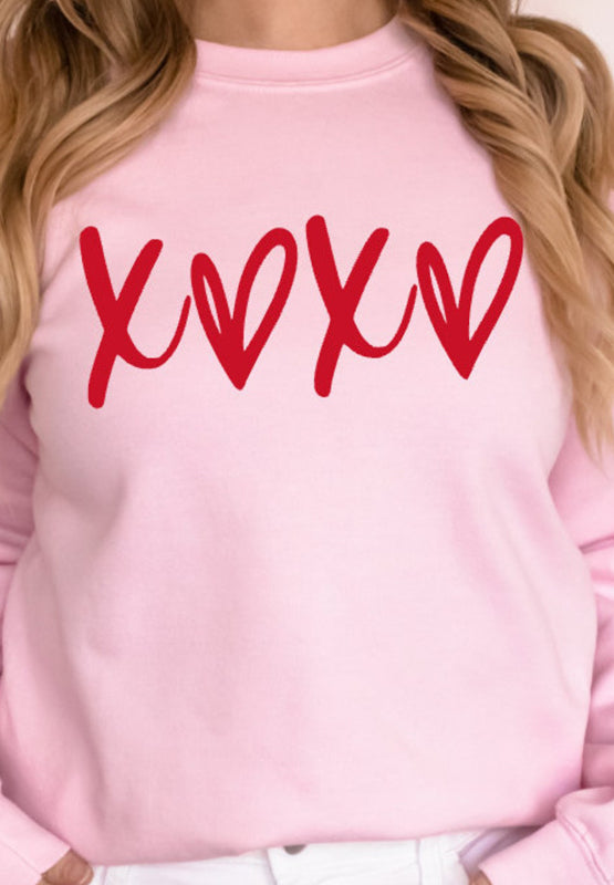 Valentine's Day XOXO Round Neck Drop Shoulder Sweatshirt