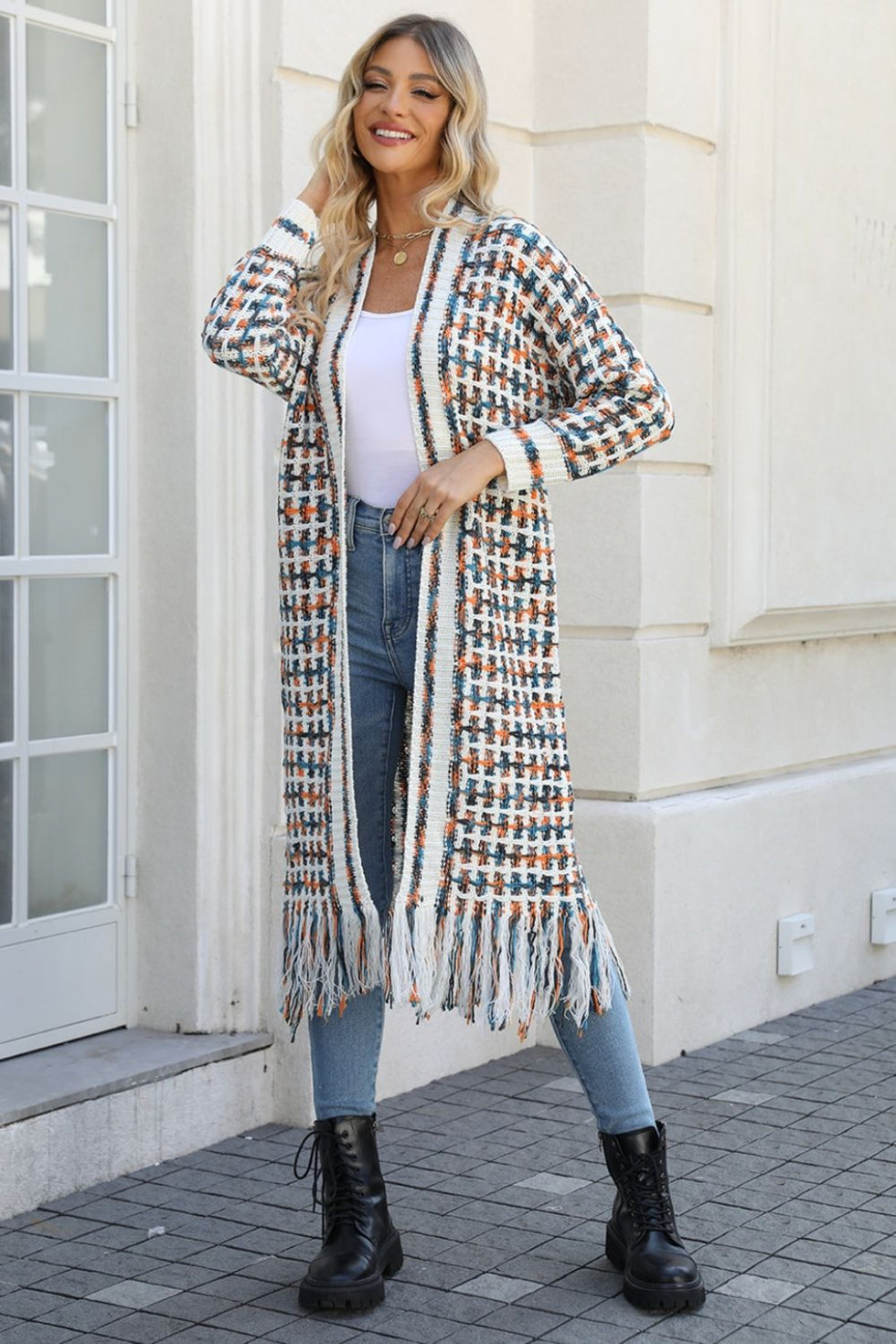 Casual Fringed Trim Weave Cardigan Collar Outerwear(3 Colors)