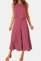 Round Neck Top and Wide Leg Pants Set - Charming Charlie
