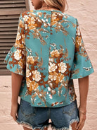 Printed Round Neck Half Sleeve Blouse - Charming Charlie