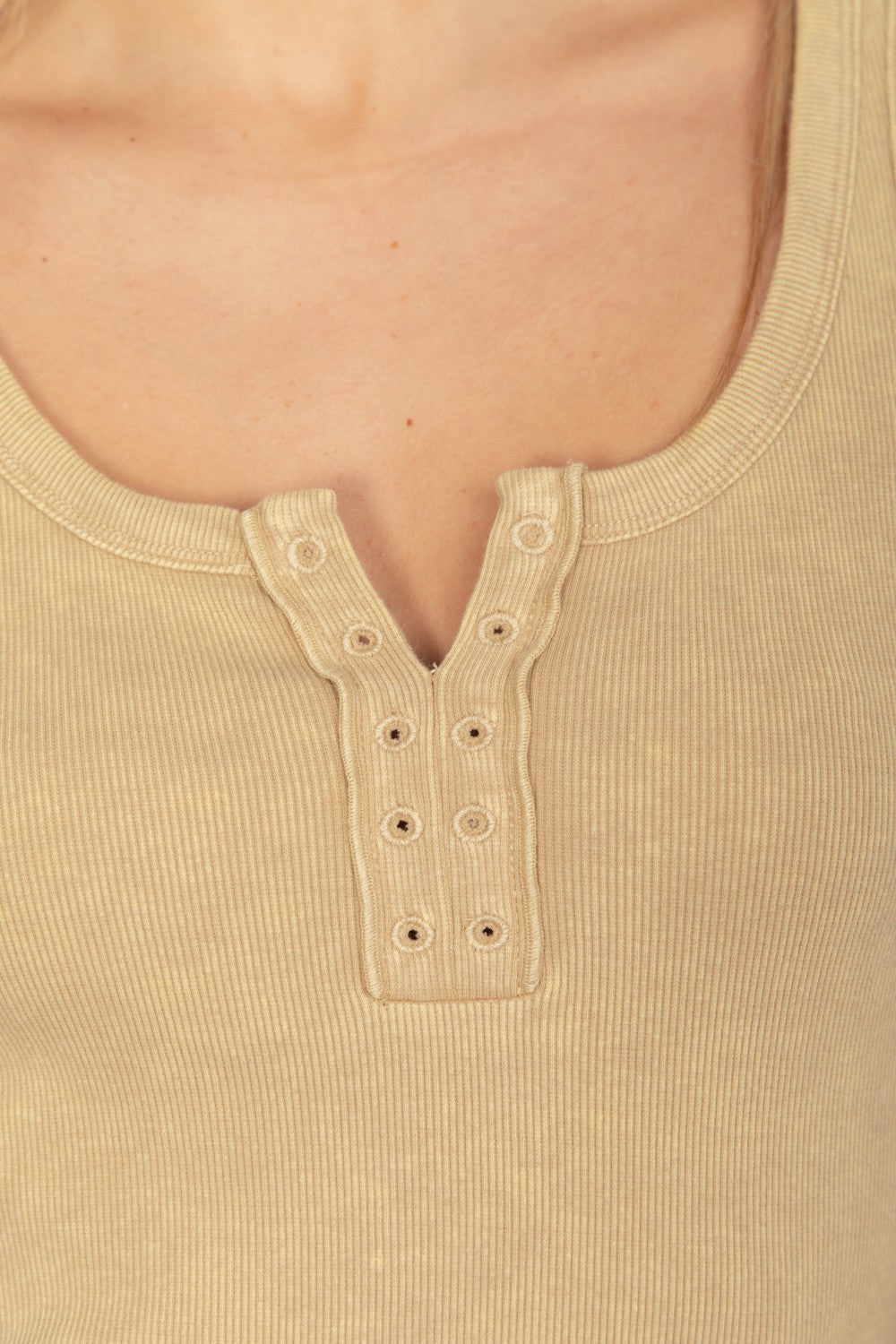 VERY J Washed Ribbed Tank with Placket Detail – Charming Charlie
