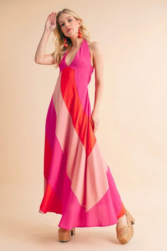 open lace back dress Aemi+Co Color Block Sleeveless Maxi Dress – Charming Charlie