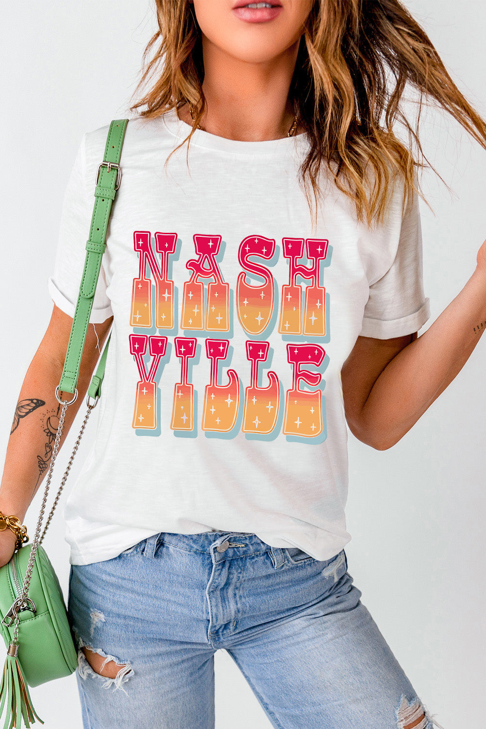 Letter Graphic Round Neck Short Sleeve T-Shirt - Charming Charlie
