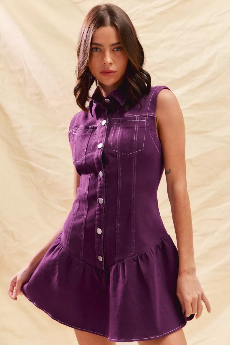 SO ME Button Down Sleeveless Collared Game Day Mini Dress – Charming Charlie