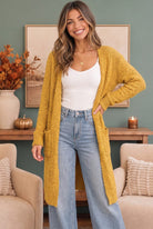 Falling For You Yellow Boucle Longline Cardigan - Charming Charlie