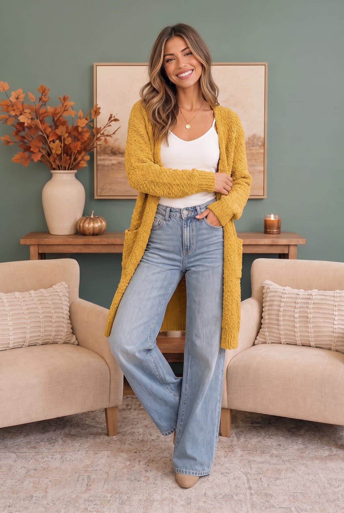 Falling For You Yellow Boucle Longline Cardigan - Charming Charlie