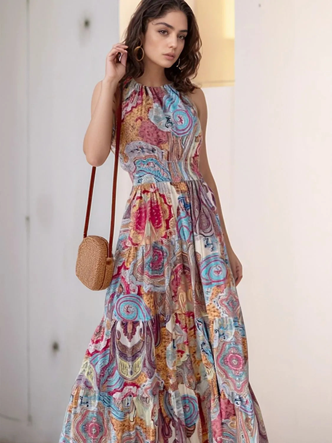 Printed Halter Neck Maxi Cami Dress main image 0