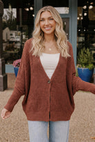 Cozy Button Front Waffle Knit Cardigan in Rust - Charming Charlie