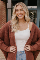 Cozy Button Front Waffle Knit Cardigan in Rust - Charming Charlie