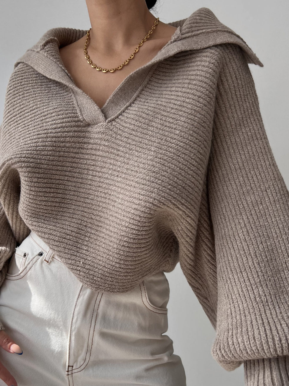 Striped Johnny Collar Long Sleeve Sweatshirt