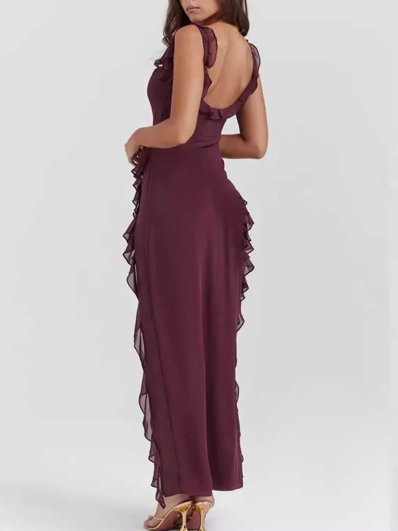 Split Ruffled Square Neck Maxi Dress – Charming Charlie