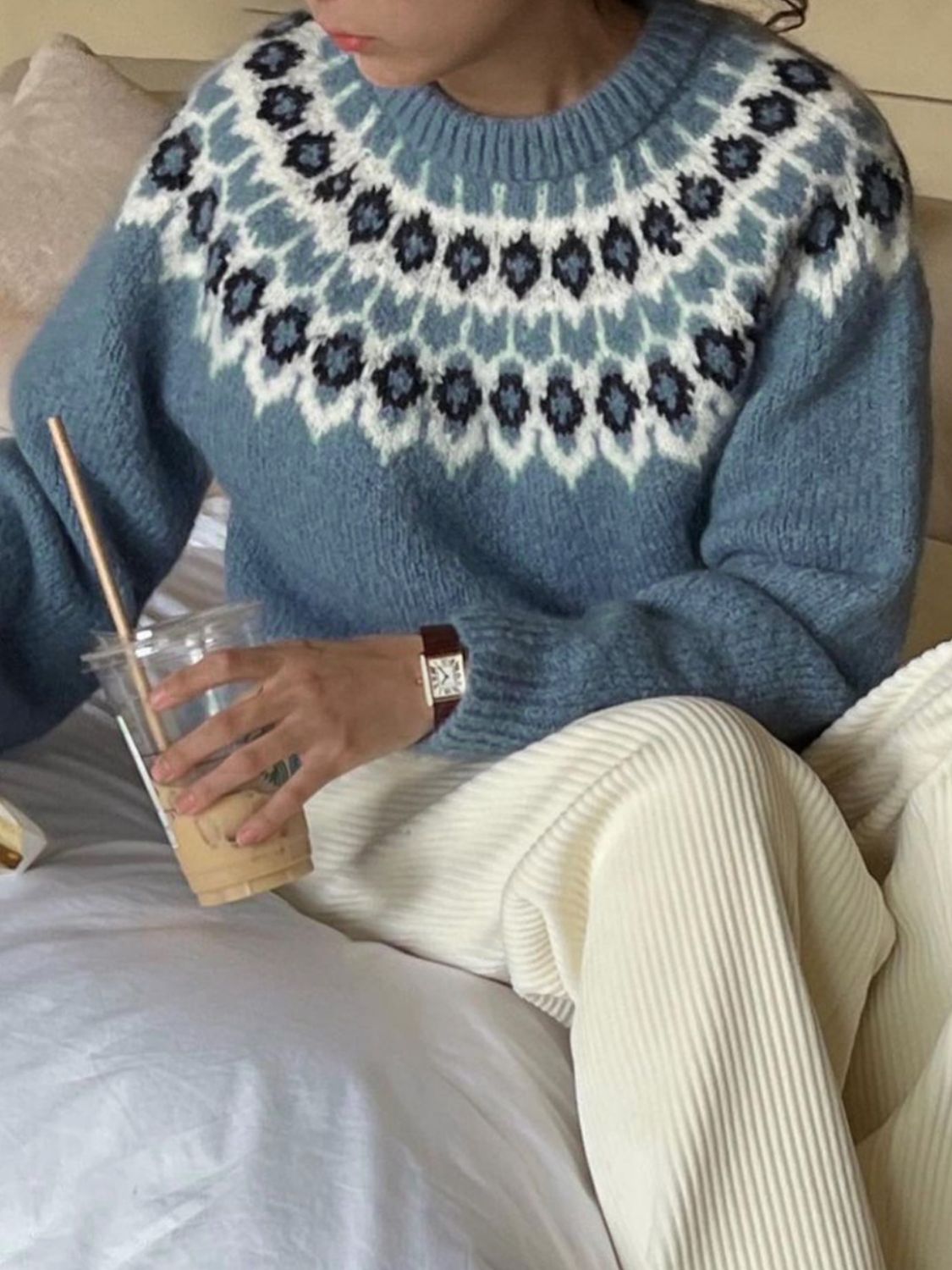 Round Neck Long Sleeve Sweater - Charming Charlie