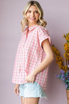 Cotton Bleu by Nu Lab Plaid Collared Neck Short Sleeve Shirt - Charming Charlie
