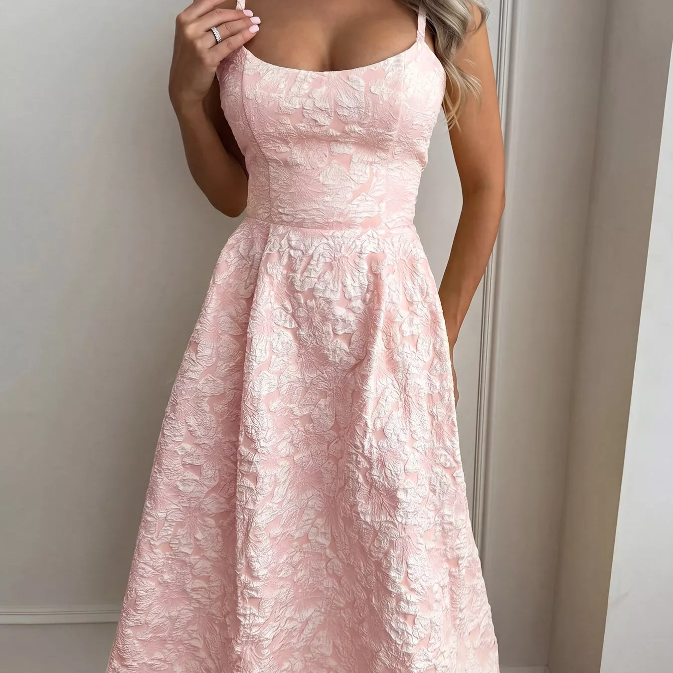Textured A-Line Midi Dress Blush Pink / S