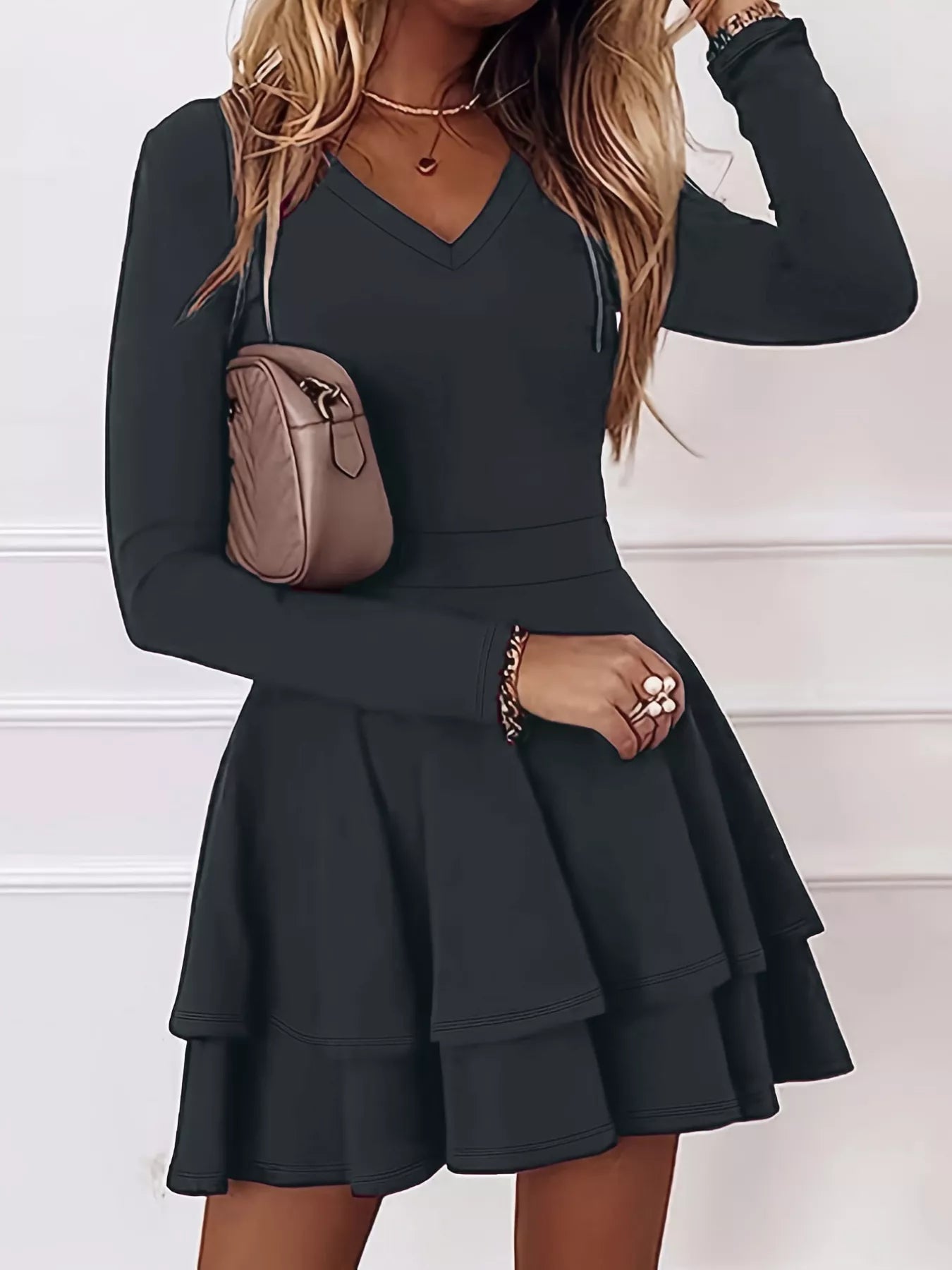 V-Neck Layered Ruffle Mini Dress – Charming Charlie