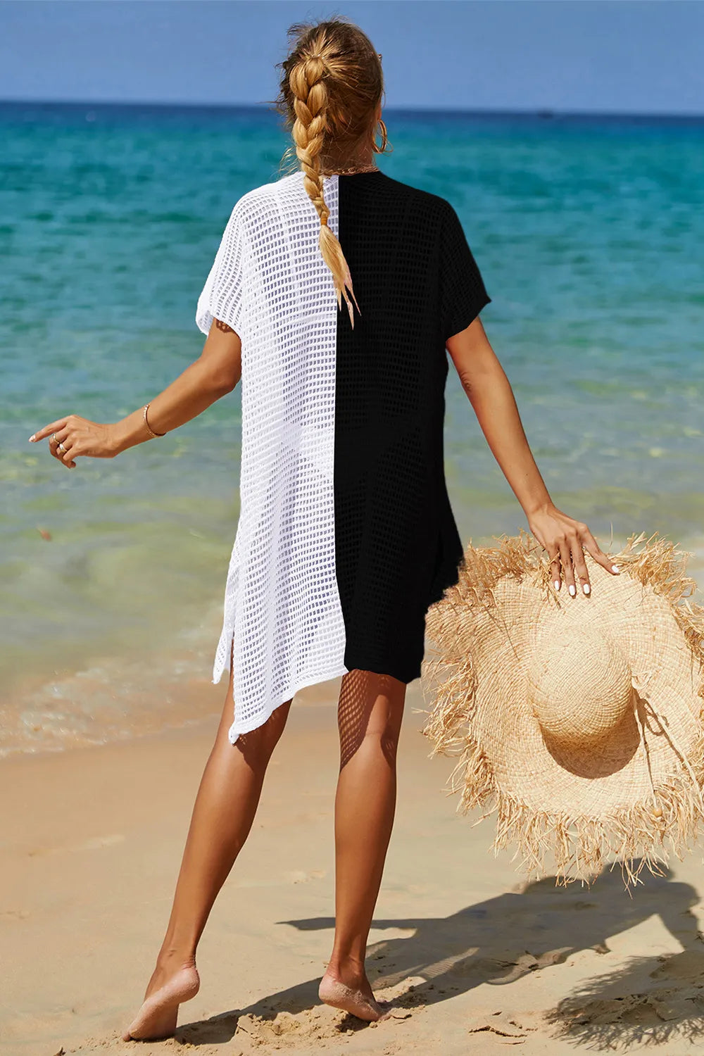 Angel Wings Rainbow Stripe Openwork Boat Neck Cover-Up main image 0