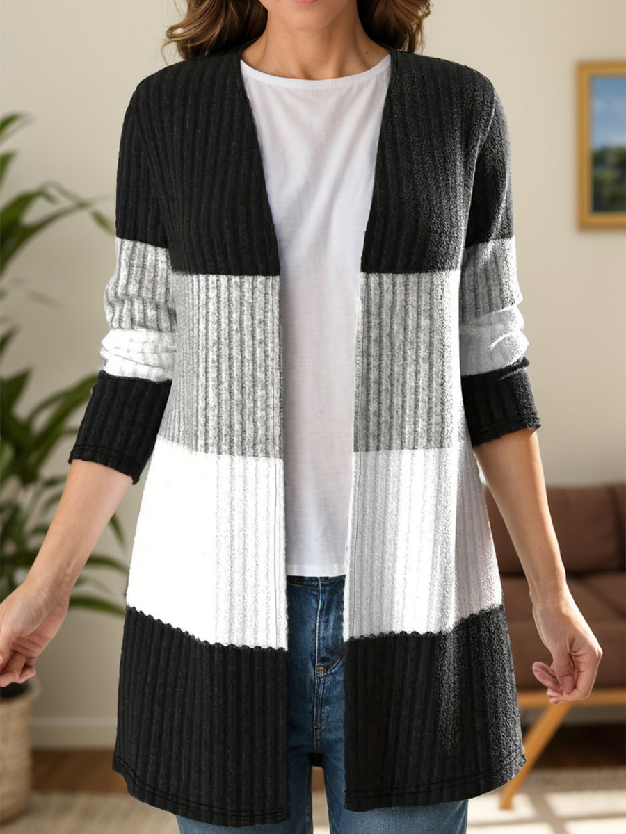 Perfee Color Block Open Front Drop Shoulder Cardigan main image 1