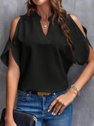 Notched Cold Shoulder Half Sleeve Blouse - Charming Charlie