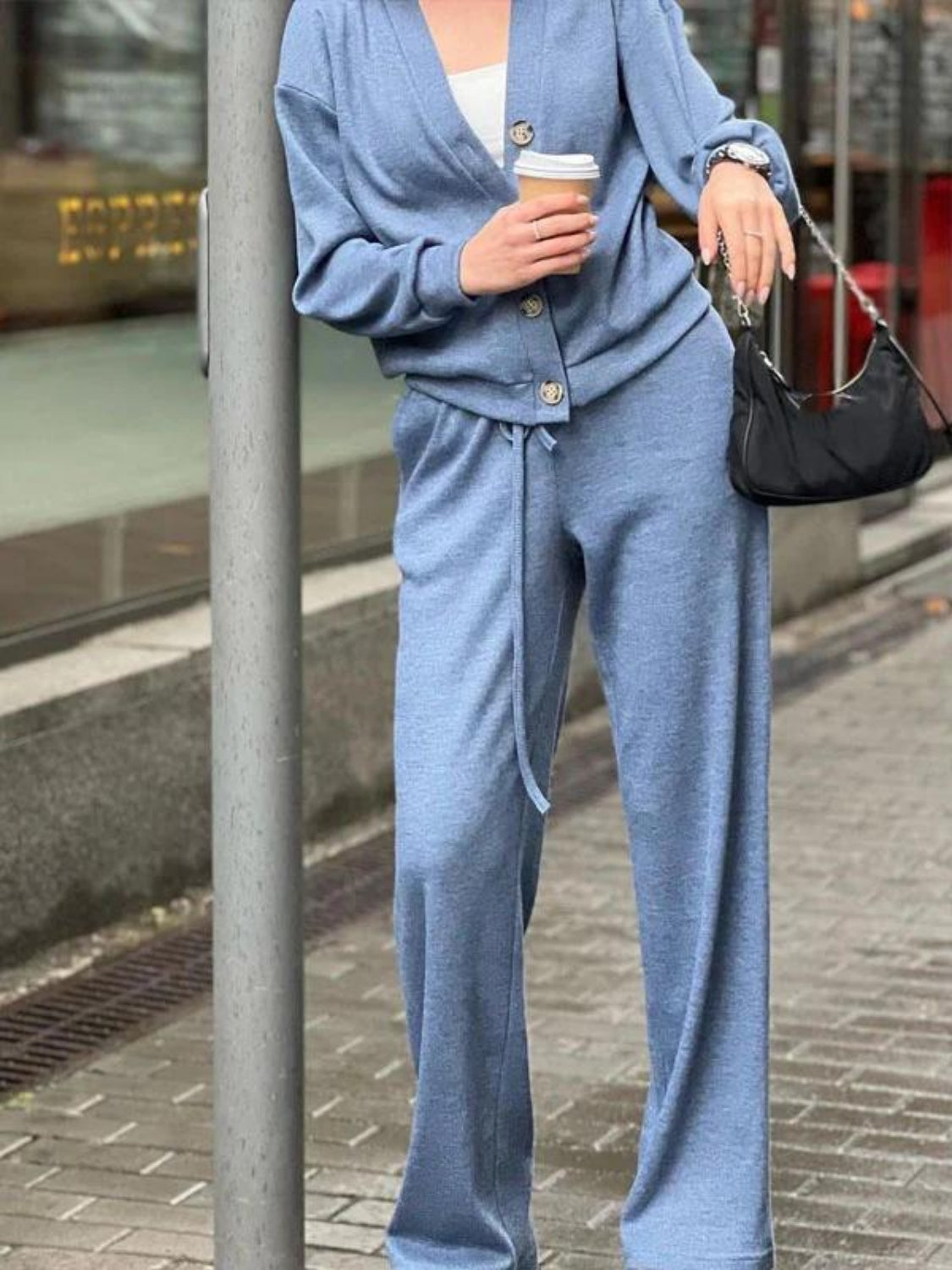 Full Size Button Up Long Sleeve Top and Pants Set - Charming Charlie