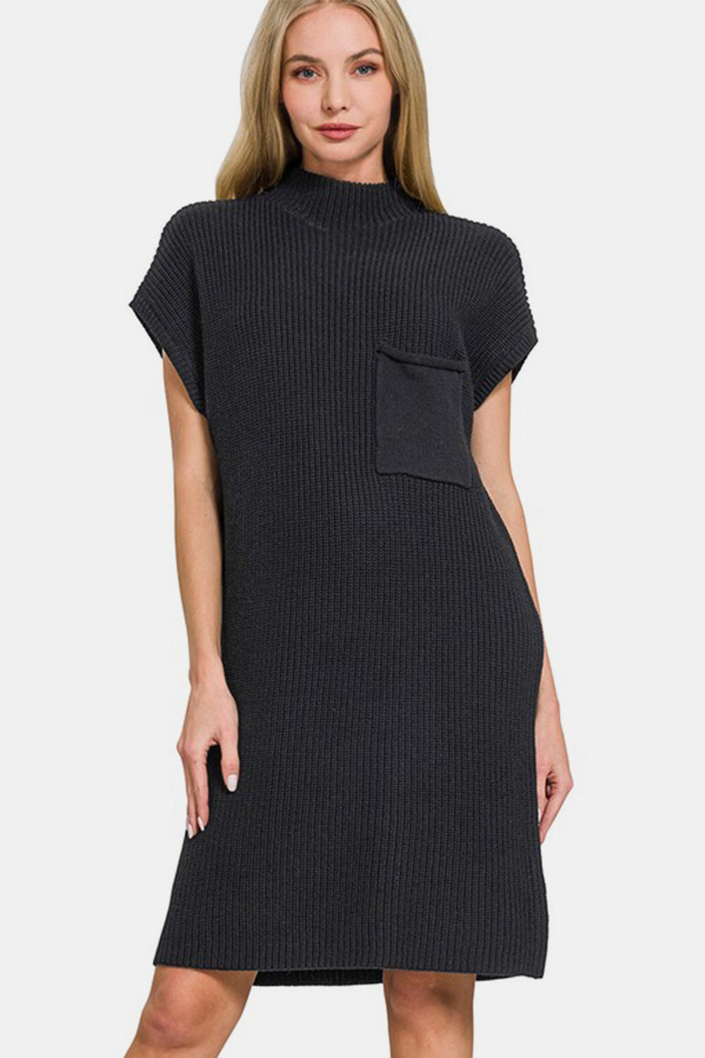 mock neck short sleeve dress Zenana Mock Neck Short Sleeve Sweater Dress
