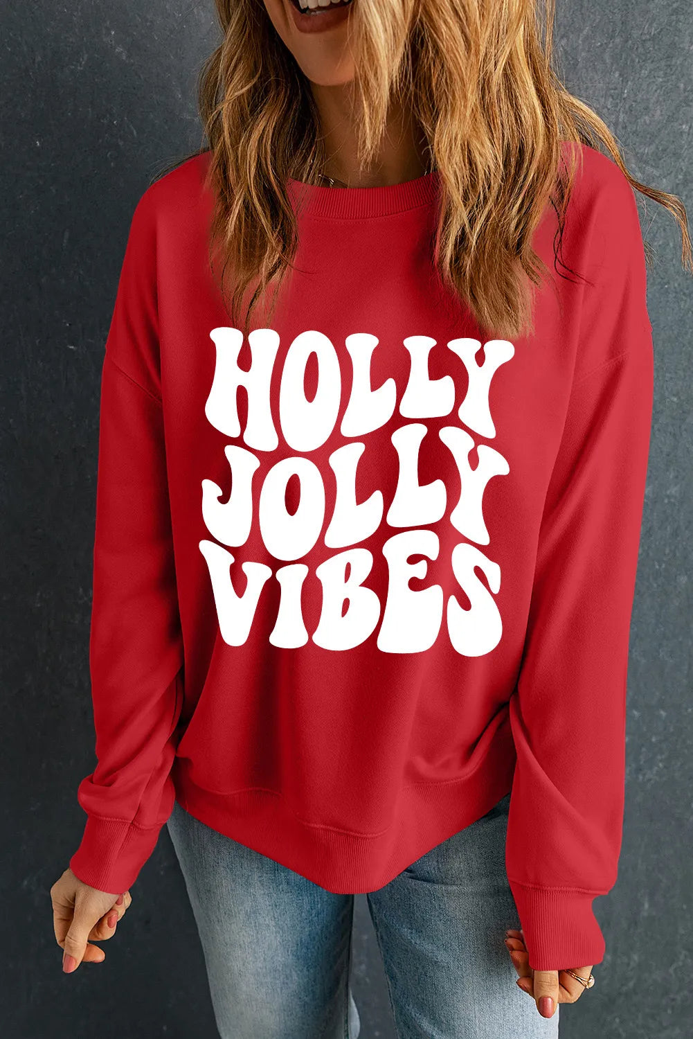 Letter Graphic Round Neck Long Sleeve Sweatshirt - Charming Charlie