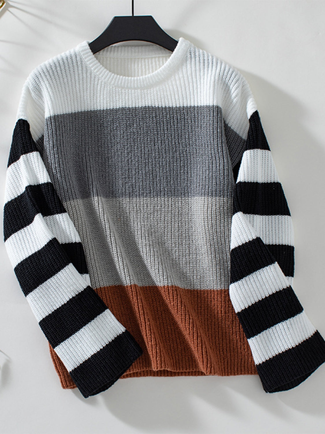 Color Block Round Neck Long Sleeve Sweater - Charming Charlie