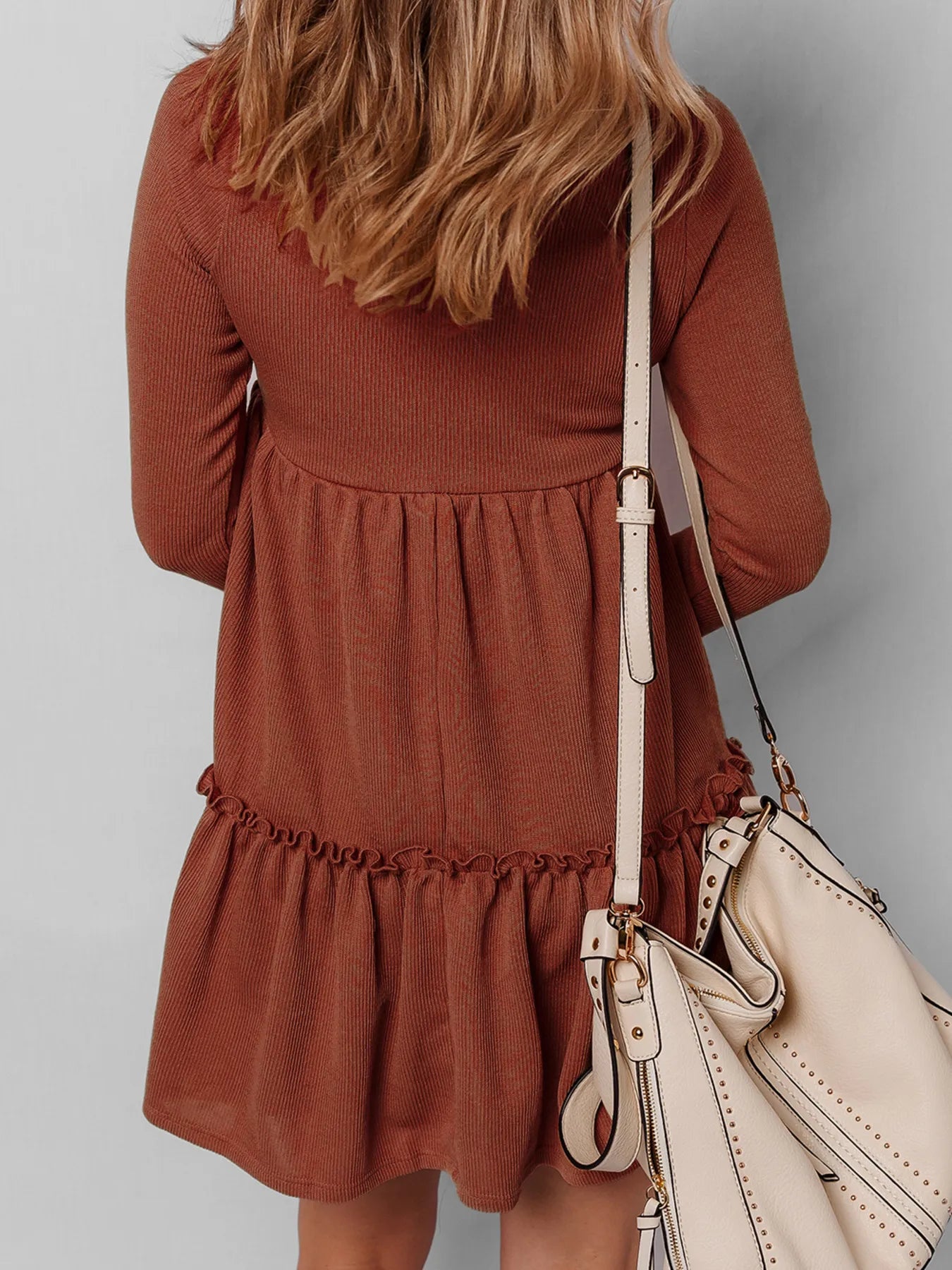 tiered long sleeve mini dress Frill Tiered Long Sleeve Mini Dress Burgundy / XL