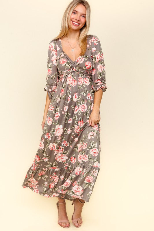 Haptics Twisted Detail Ruffled Hem Floral Dress with Side Pockets - Charming Charlie
