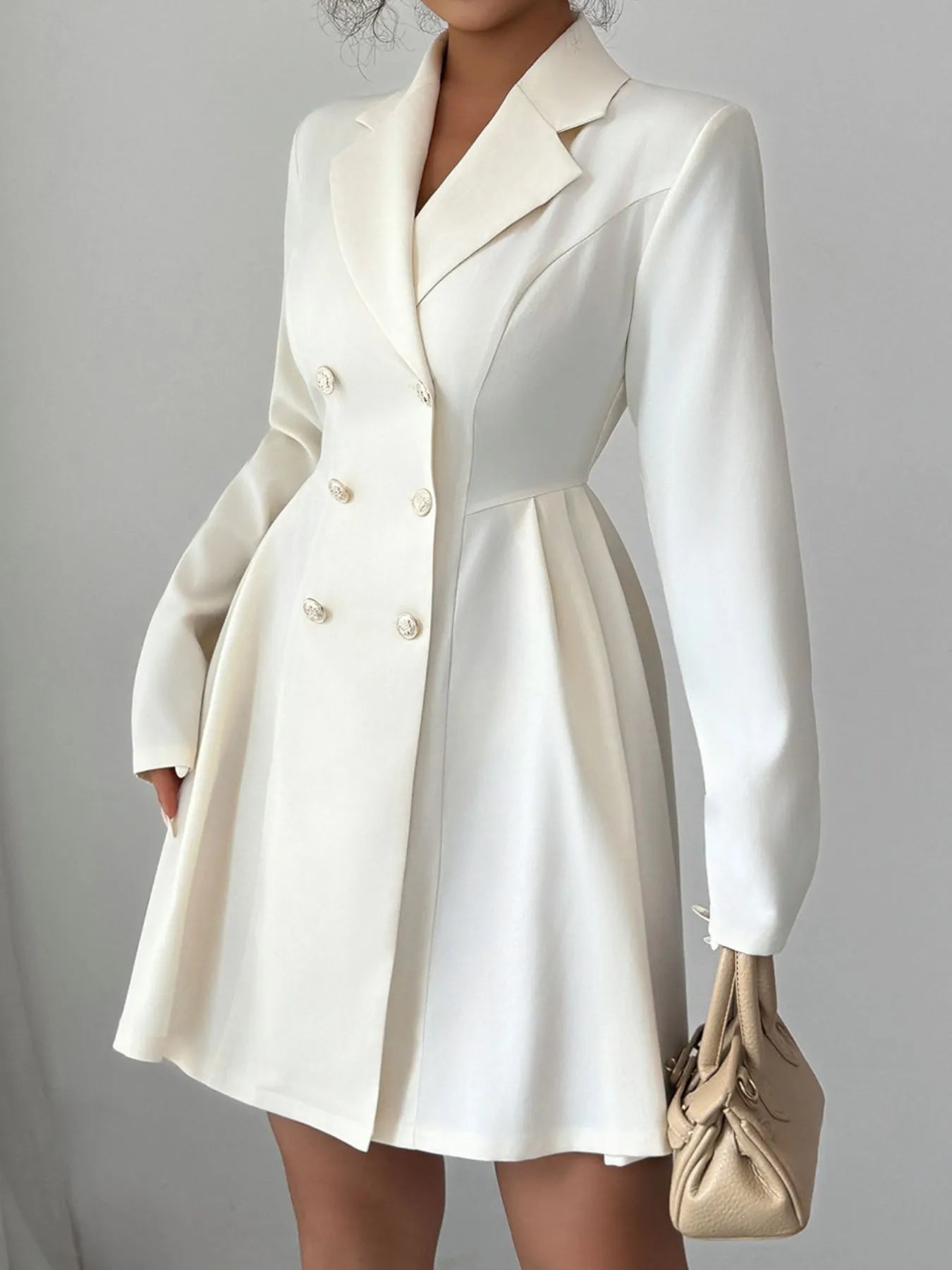 double breasted dress Double-Breasted Blazer Dress with Pleated Detail