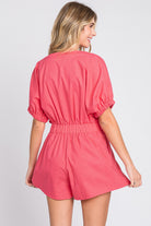 GeeGee Half Button V-Neck Linen Romper - Charming Charlie