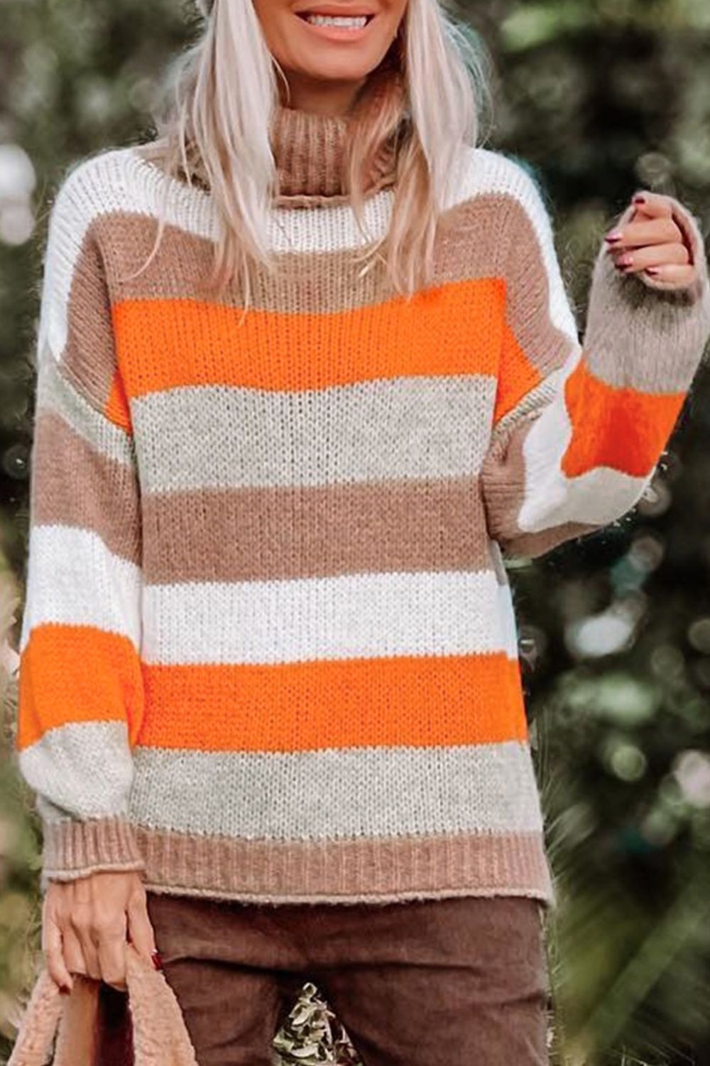 Color Block Drop Shoulder Turtleneck Sweater - Charming Charlie