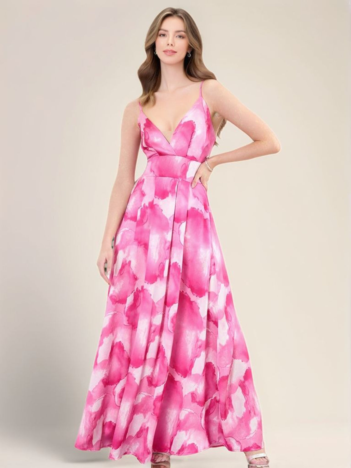 Smocked Back Tie-Dye Maxi Cami Dress Pink / XL Smocked Back Tie-Dye Maxi Cami Dress Pink / XL
