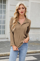 Texture Collared Neck Long Sleeve Blouse - Charming Charlie