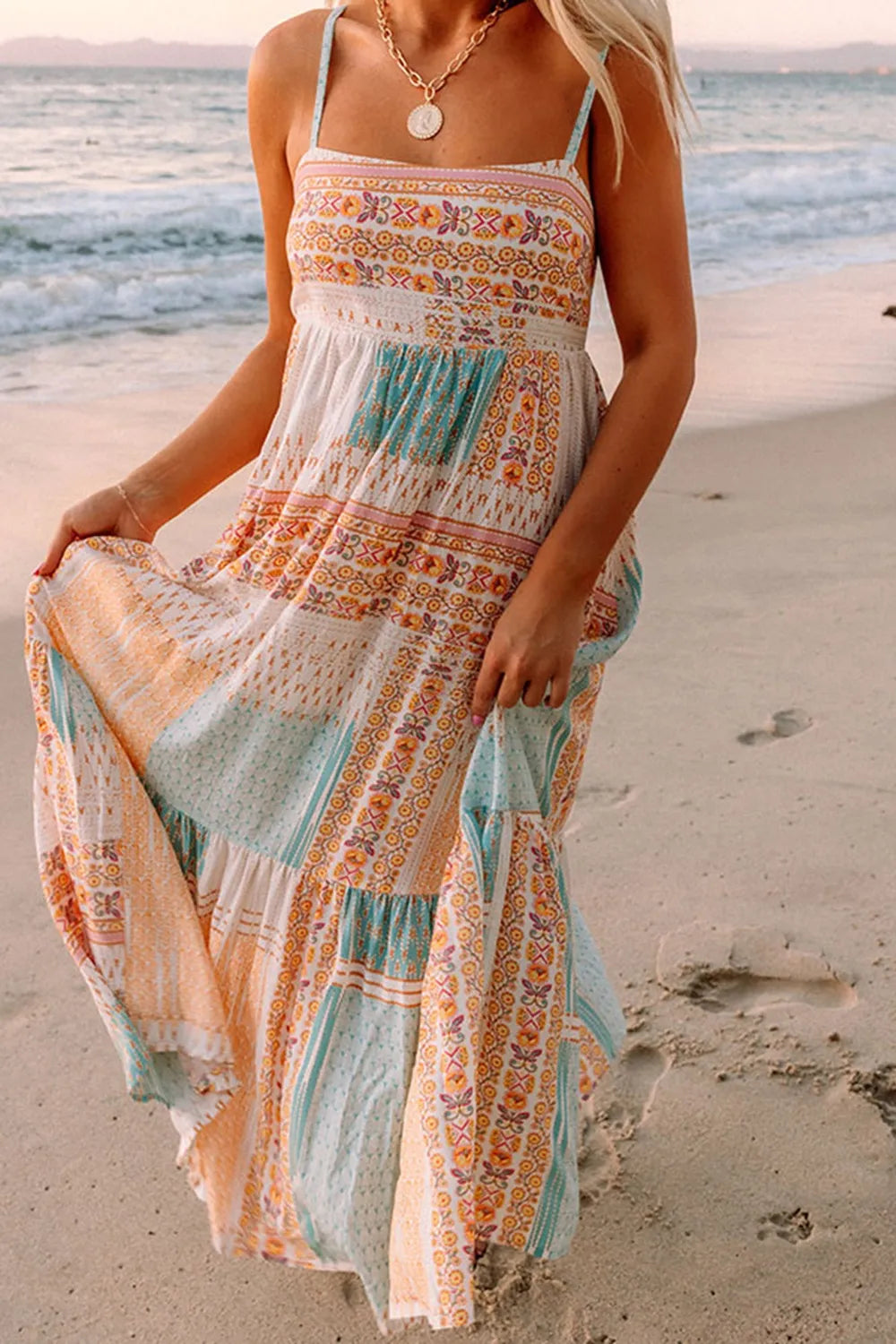 Printed Square Neck Maxi Cami Dress