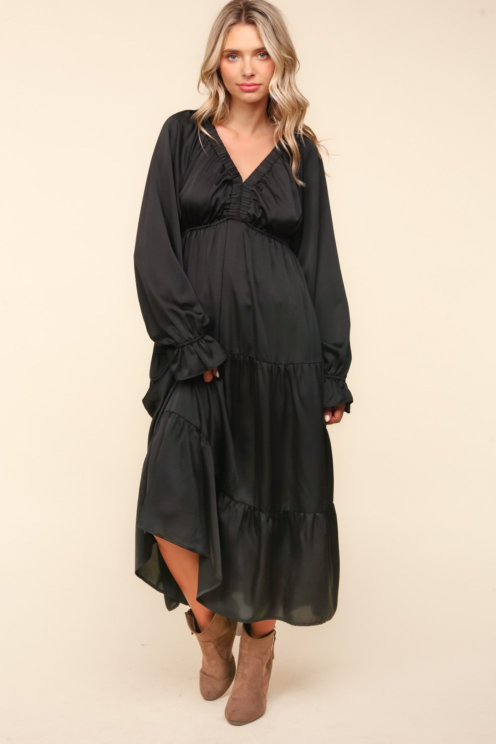 Haptics Flounce Sleeve Tiered Midi Dress with Pockets - Charming Charlie