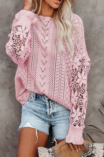 Openwork V-Neck Long Sleeve Sweater