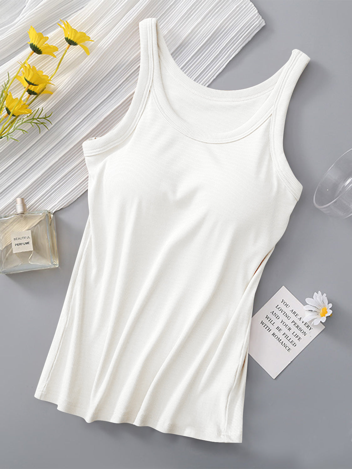 Round Neck Tank with Bra - Charming Charlie