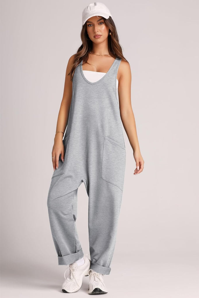Printed Wide Strap Jumpsuit with Pockets